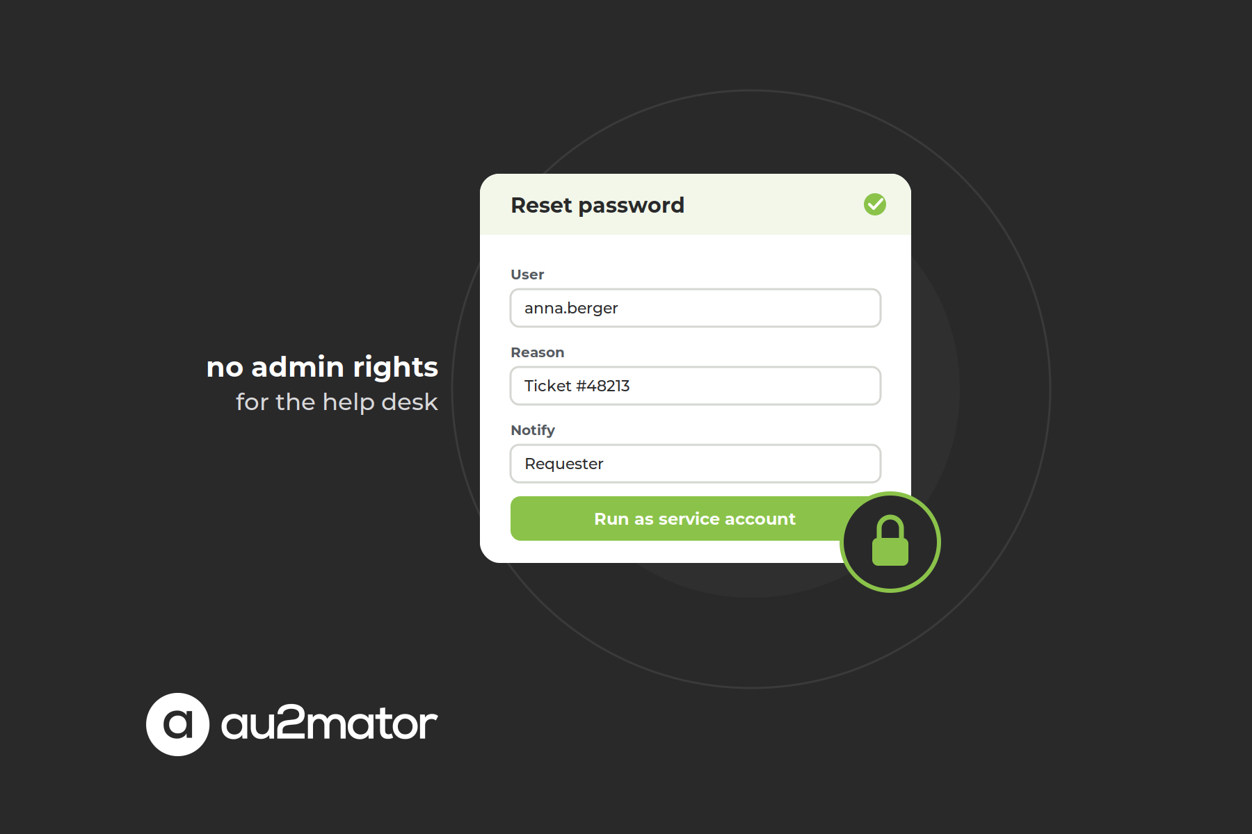 Active Directory delegation: a help desk form that resets a password via a service account instead of admin rights